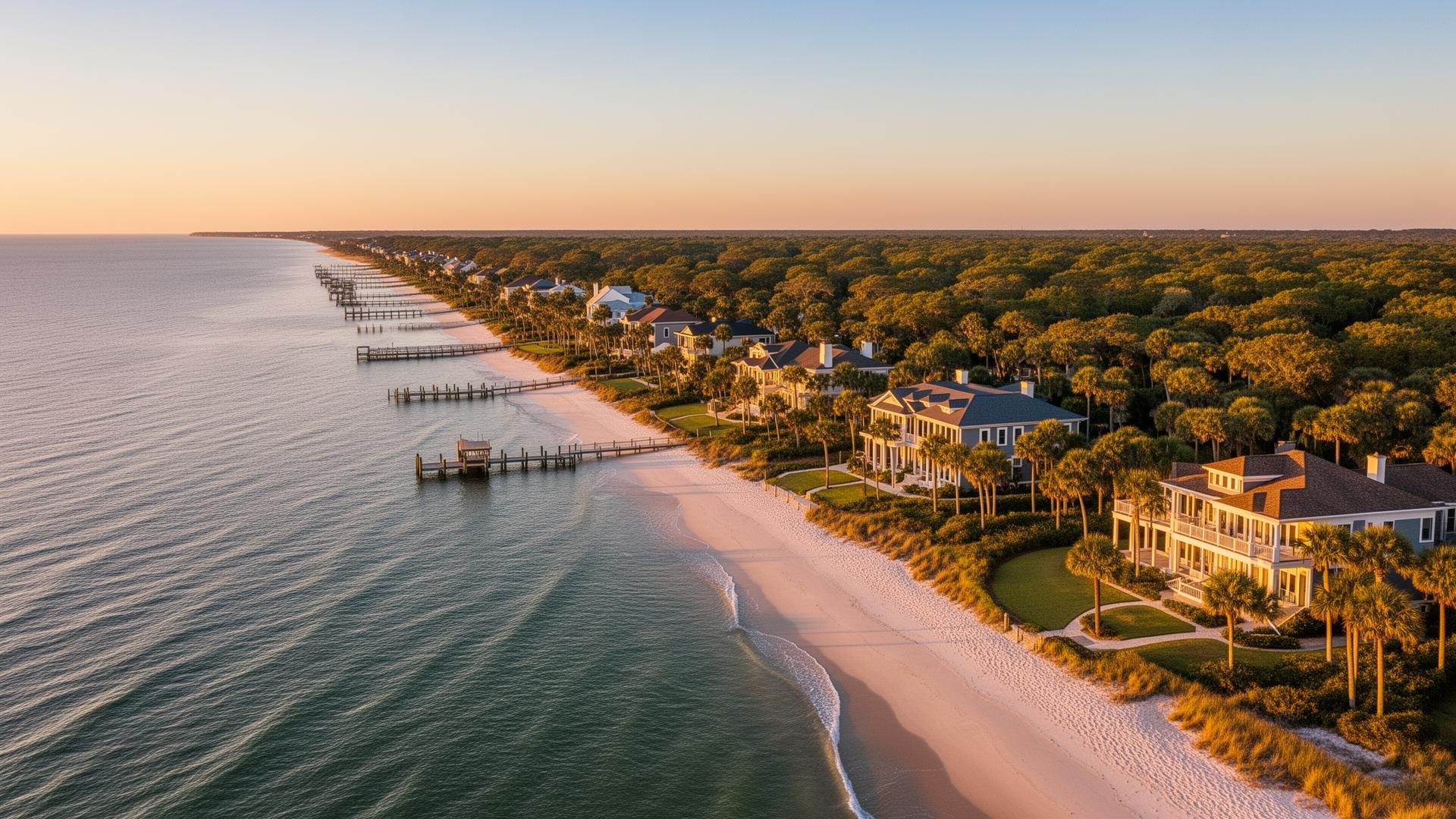 Luxury real estate properties at golden hour